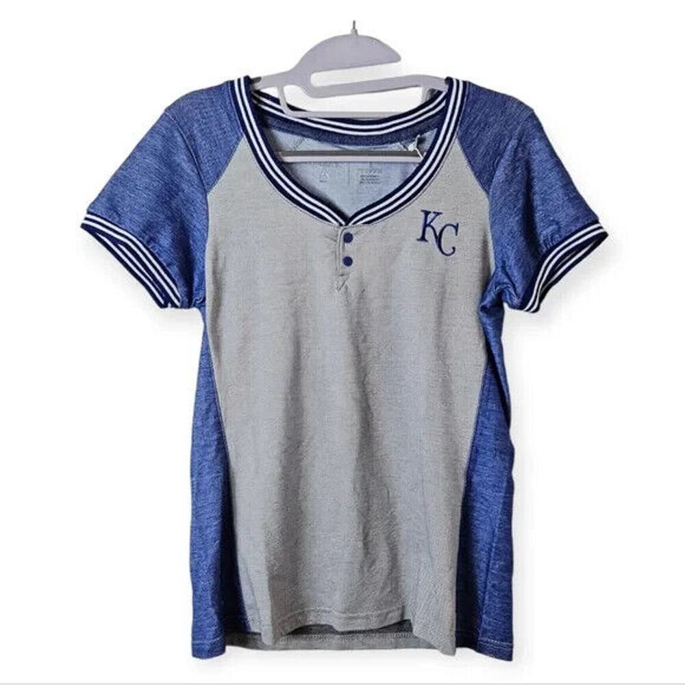 Antigua Kansas City Royals Blue and Grey jersey shirt - Women's Small